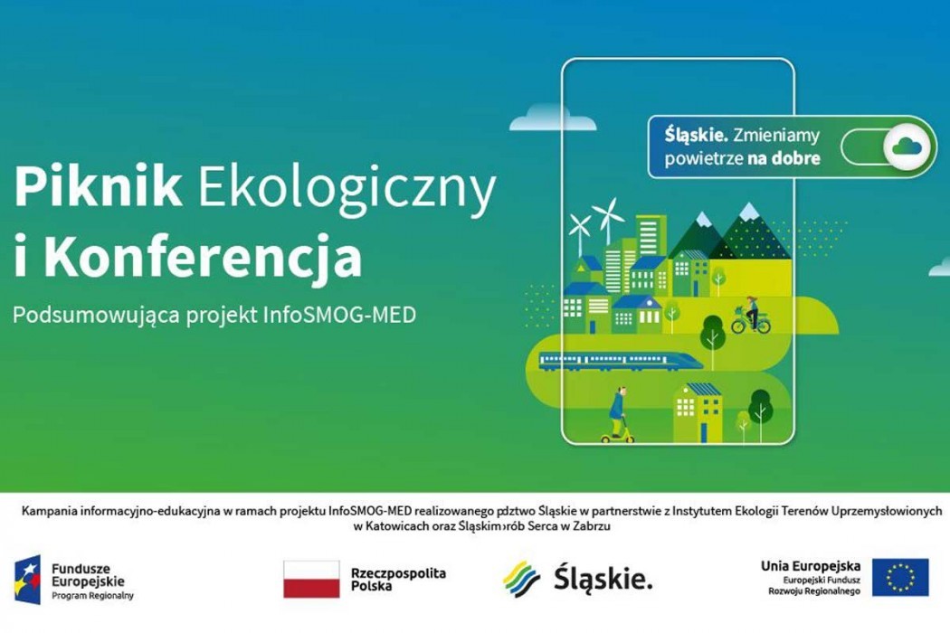 Plakat informujący o pikniku ekologicznym i konferencji podsumowujące projekt Info Smog -Med.