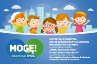 Grafika przedstawiająca wesołe dzieci i napis mogę zatrzymać smog.