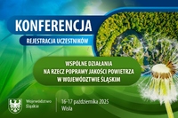 Baner informuje o wydarzeniu pt. „Wspólne działania na rzecz poprawy jakości powietrza w województwie śląskim”, które odbywa się w Wiśle w dniach 16–17 października 2025 roku.